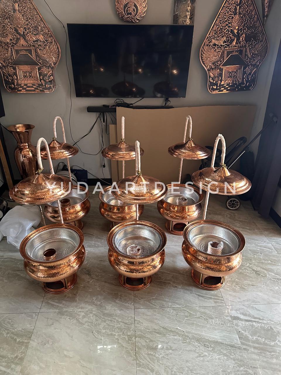 Pemanas Makanan Tembaga Custom Polos Bulat: Chafing Dish Mewah Poles Mengkilap untuk Display Elegan